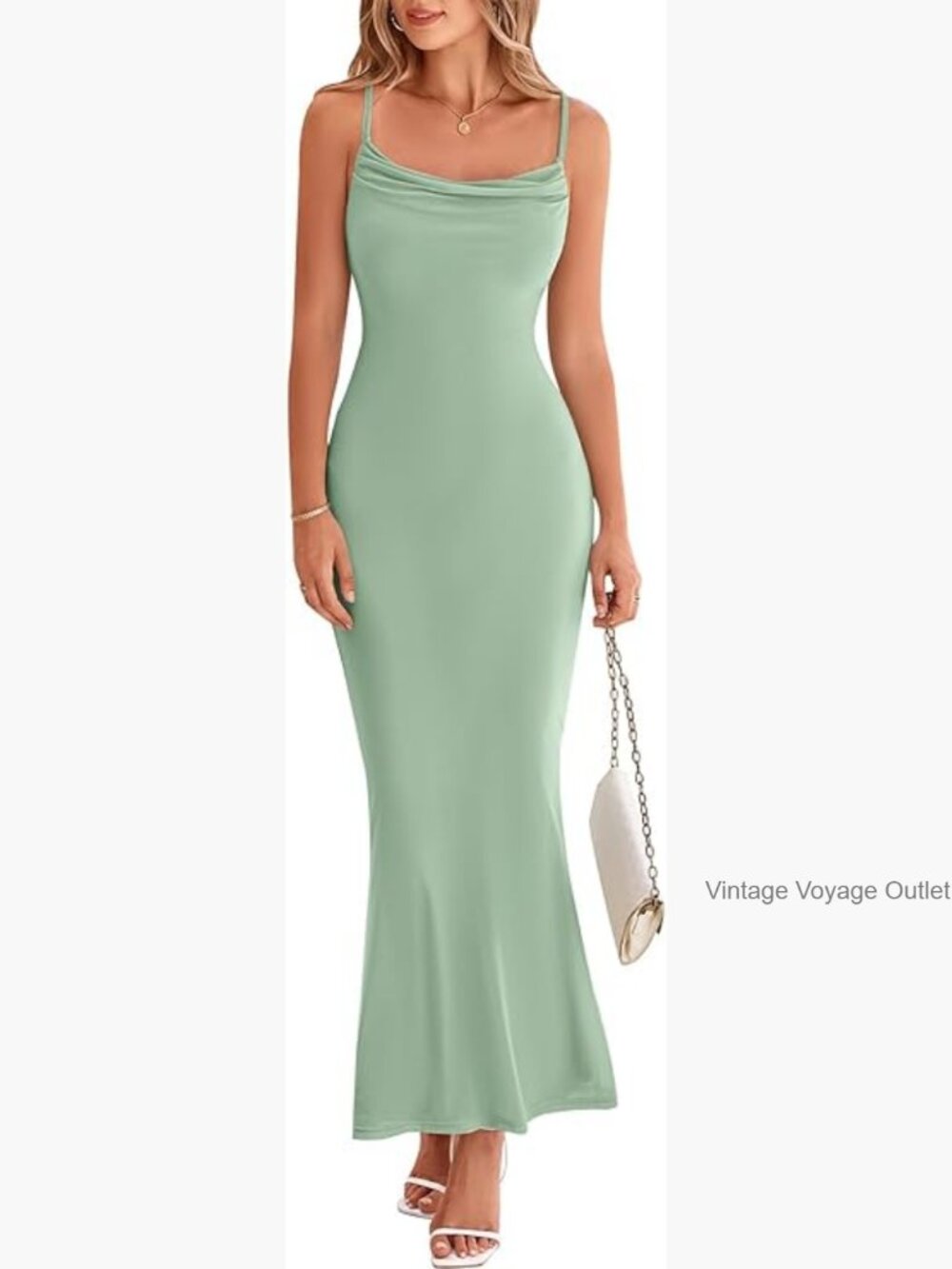 Cowl Neck Maxi Bodycon Dress Sleeveless Stretch Summer Long Party